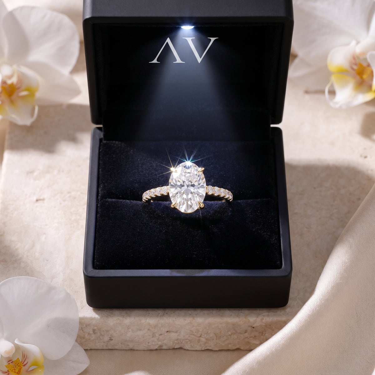 AI0009-OVA-2CT-PAVE-HHALO - Premium LED Gift Box Presentation