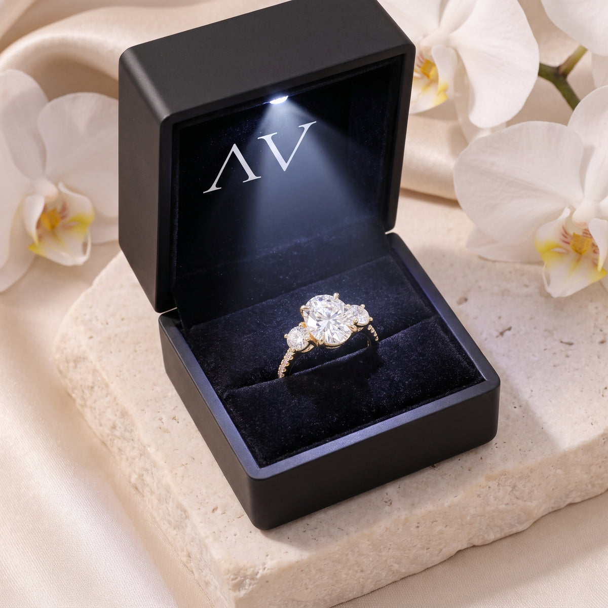 AI0009-OVA-3CT-PAVE-3STN - Premium LED Gift Box Presentation