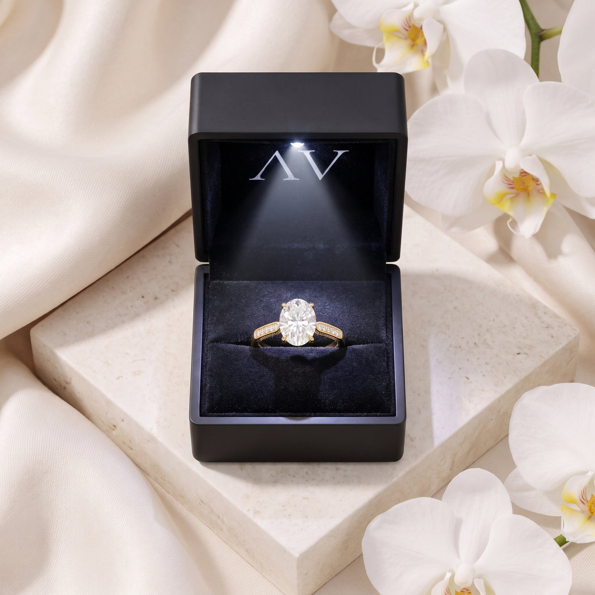 AI0009-OVA-3CT-PAVE-VINT - Premium LED Gift Box Presentation