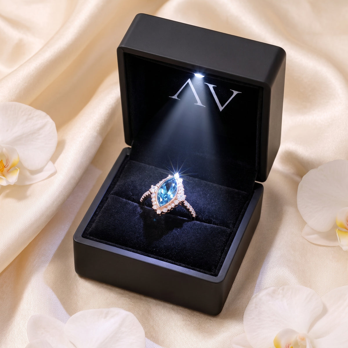 AI0010-MAR-1.5CT-PAVE-BEZEL - Premium LED Gift Box Presentation