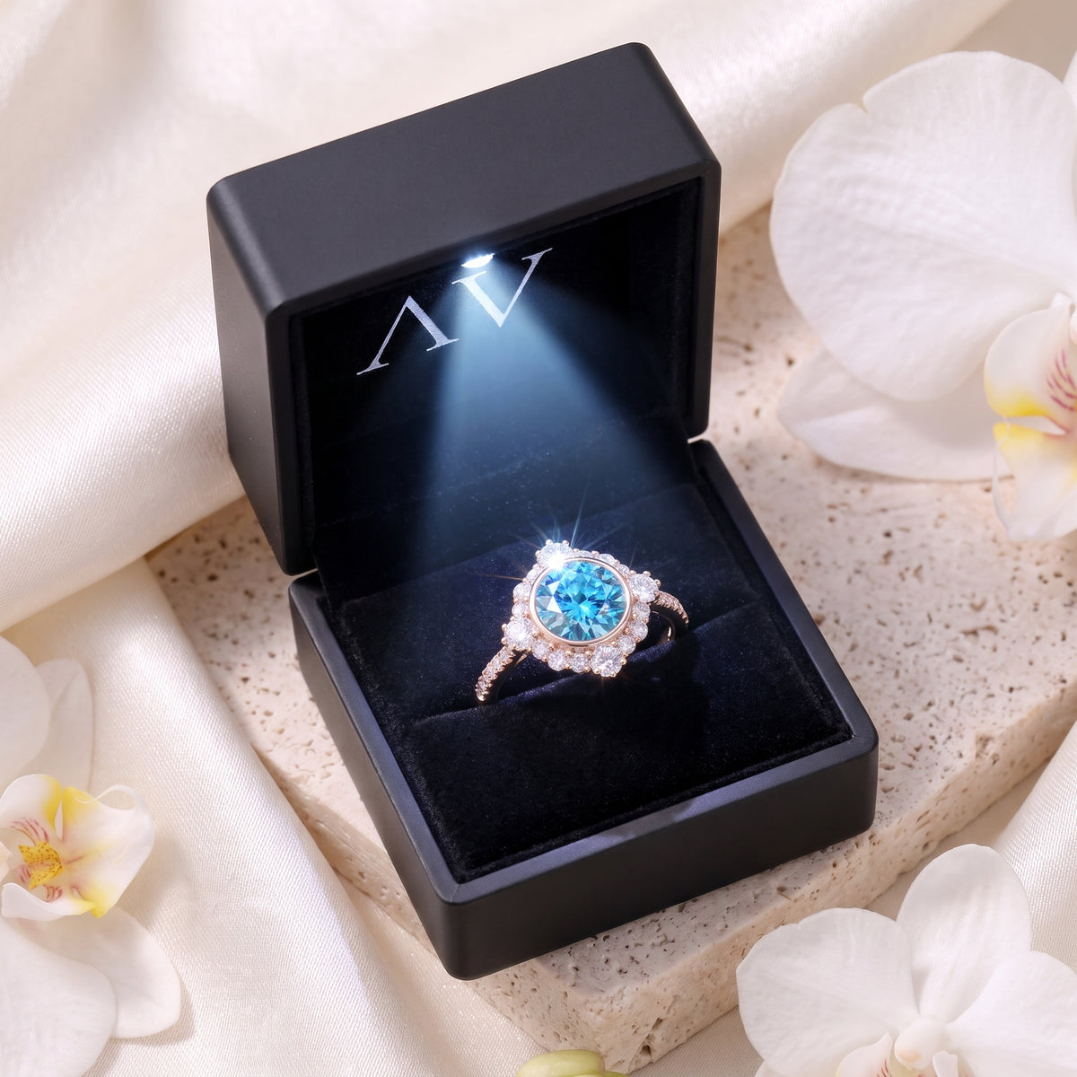 AI0010-ROU-1.5CT-PAVE-BEZEL - Premium LED Gift Box Presentation
