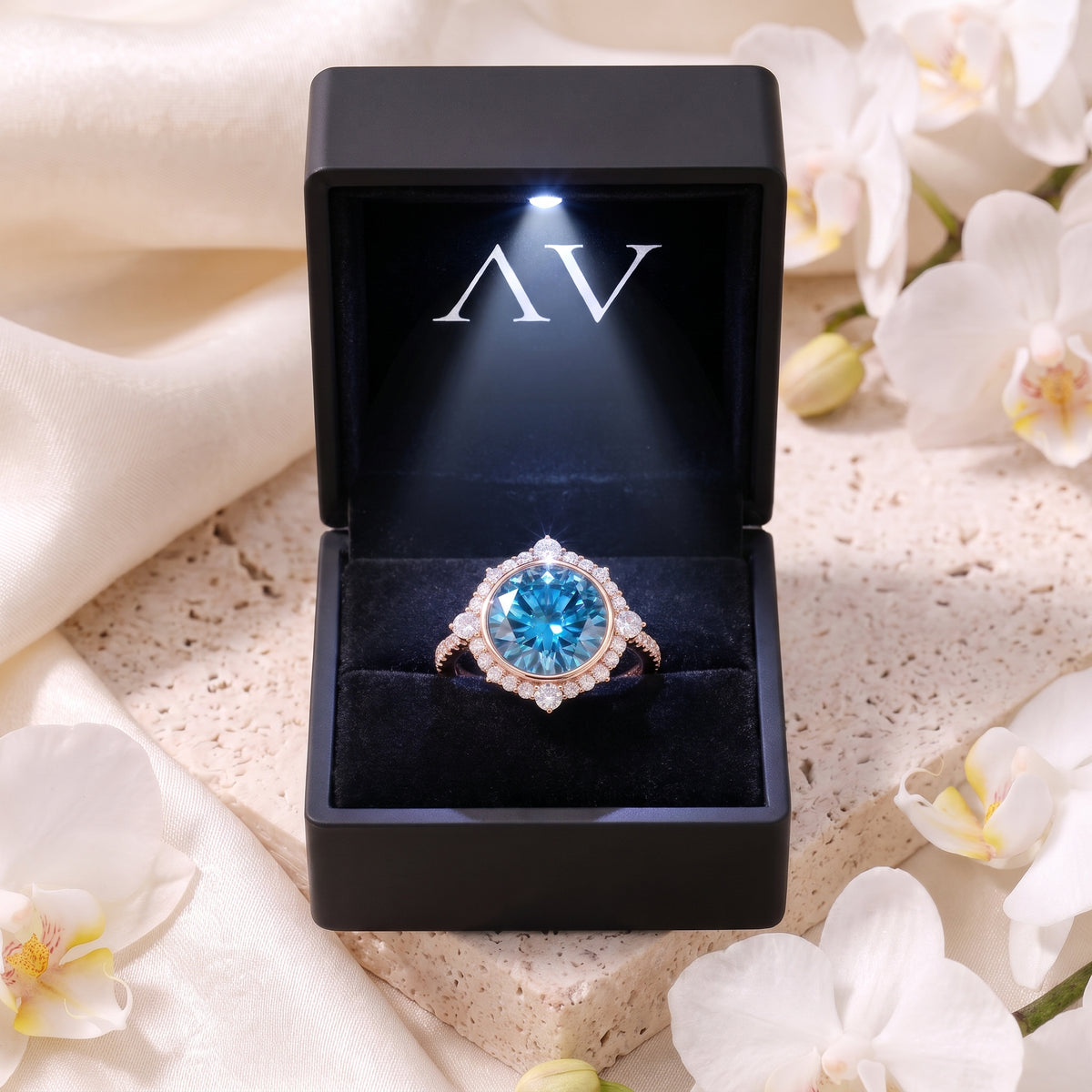 AI0010-ROU-5CT-PAVE-BEZEL - Premium LED Gift Box Presentation
