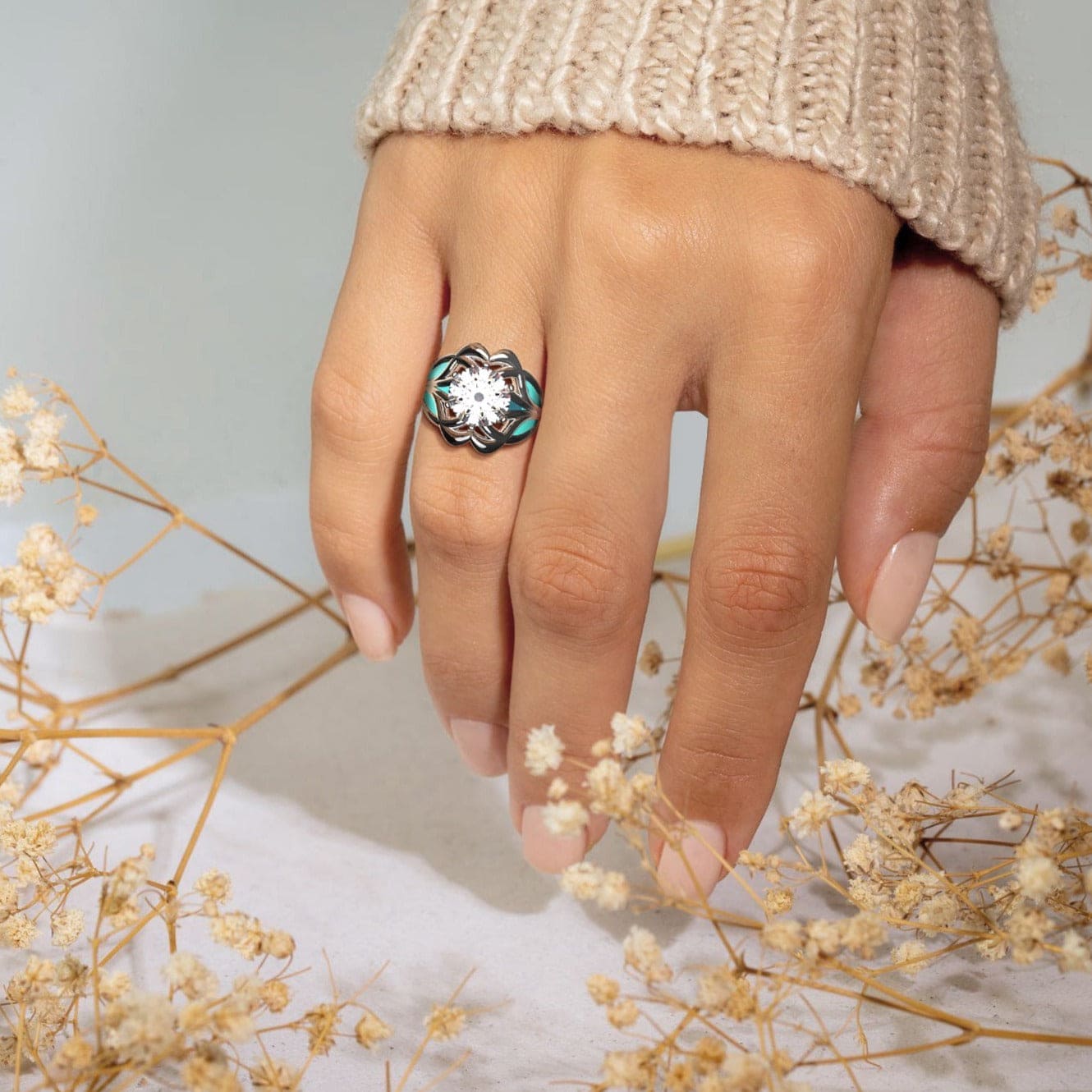 The Ocean Star: anillo de diamantes éticos - Plata de ley S925