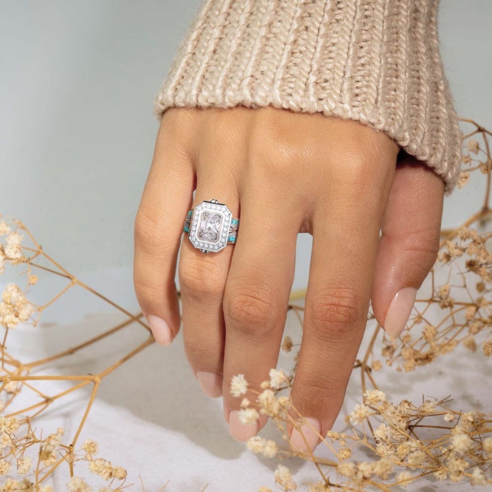 La corona del océano: anillo de diamantes éticos - Plata de ley S925