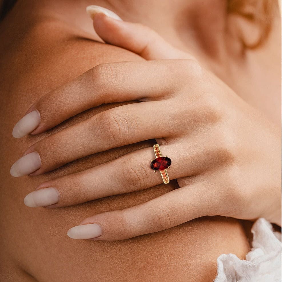 Crimson Elegance: Oval Cut Eternity Ring - 18K Gold Vermeil
