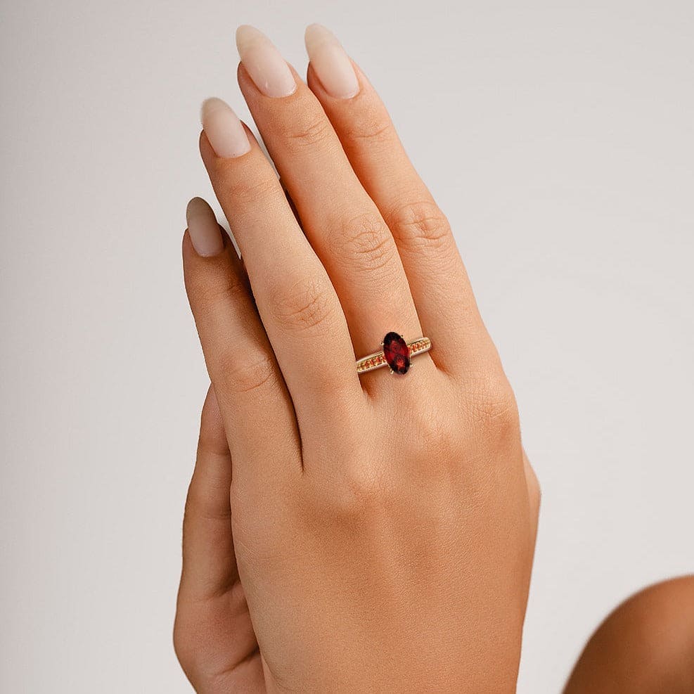 Crimson Elegance: Oval Cut Eternity Ring - 18K Gold Vermeil