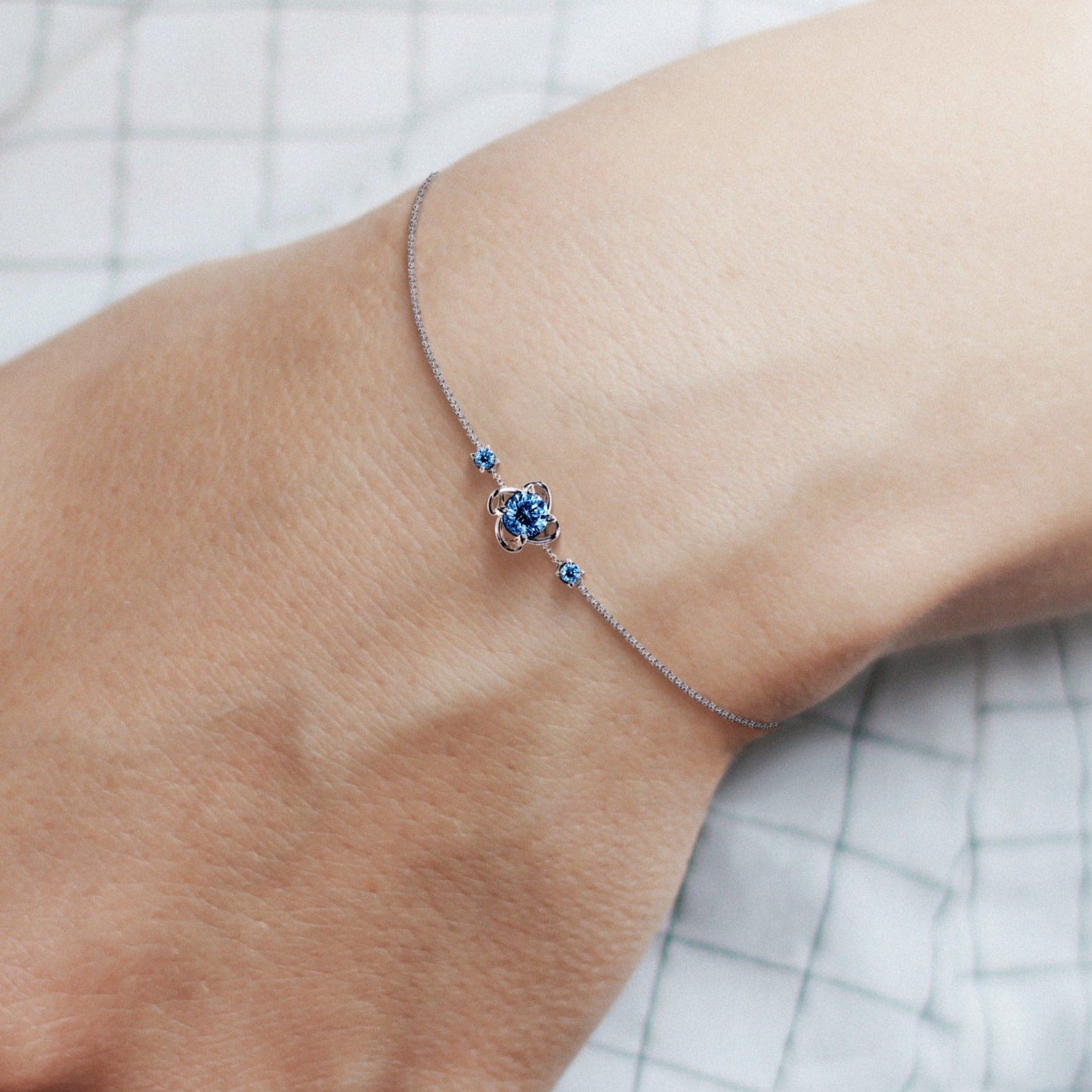 March Aquamarine Birthstone Bracelet - S925 Sterling Silver