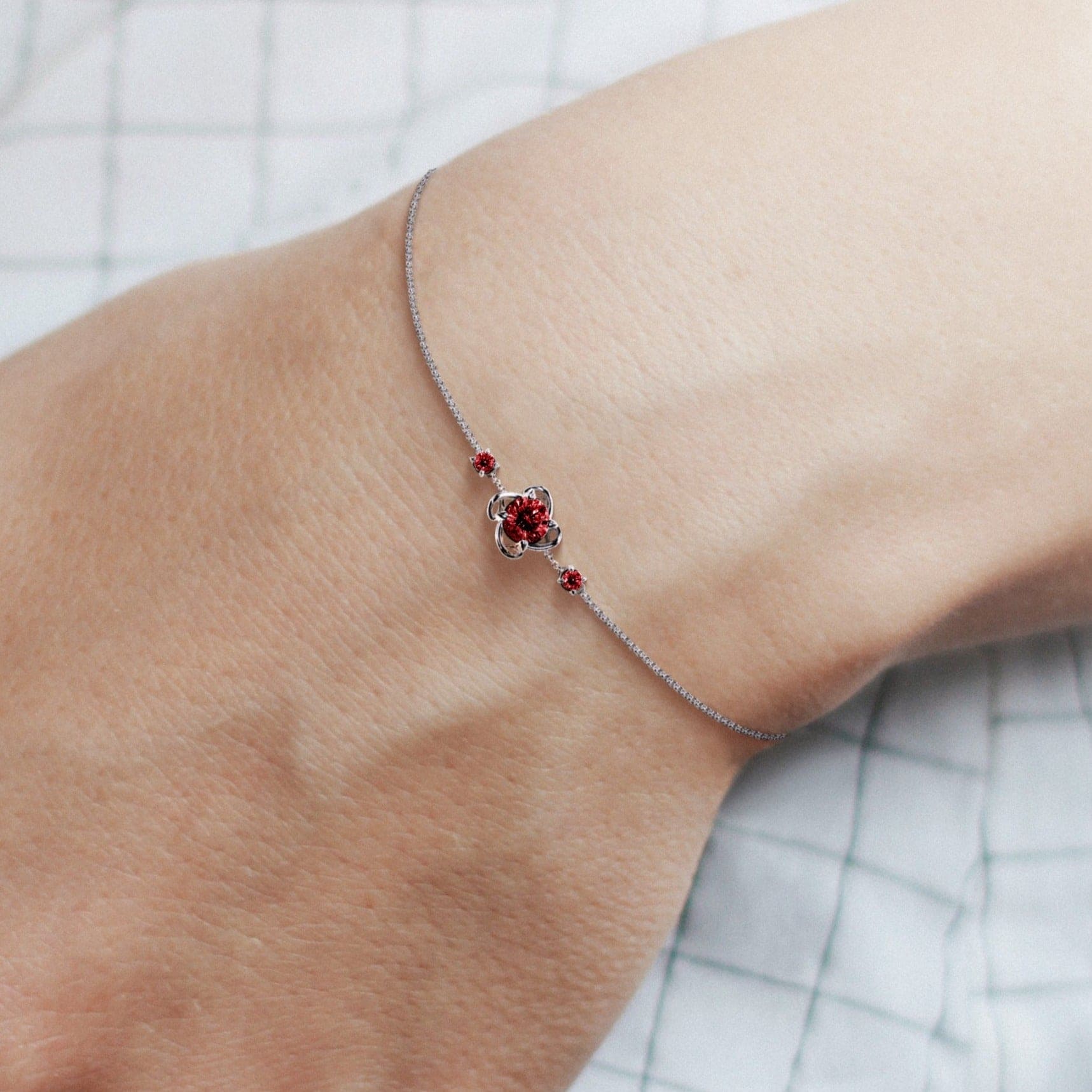 July Ruby Birthstone Bracelet - S925 Sterling Silver