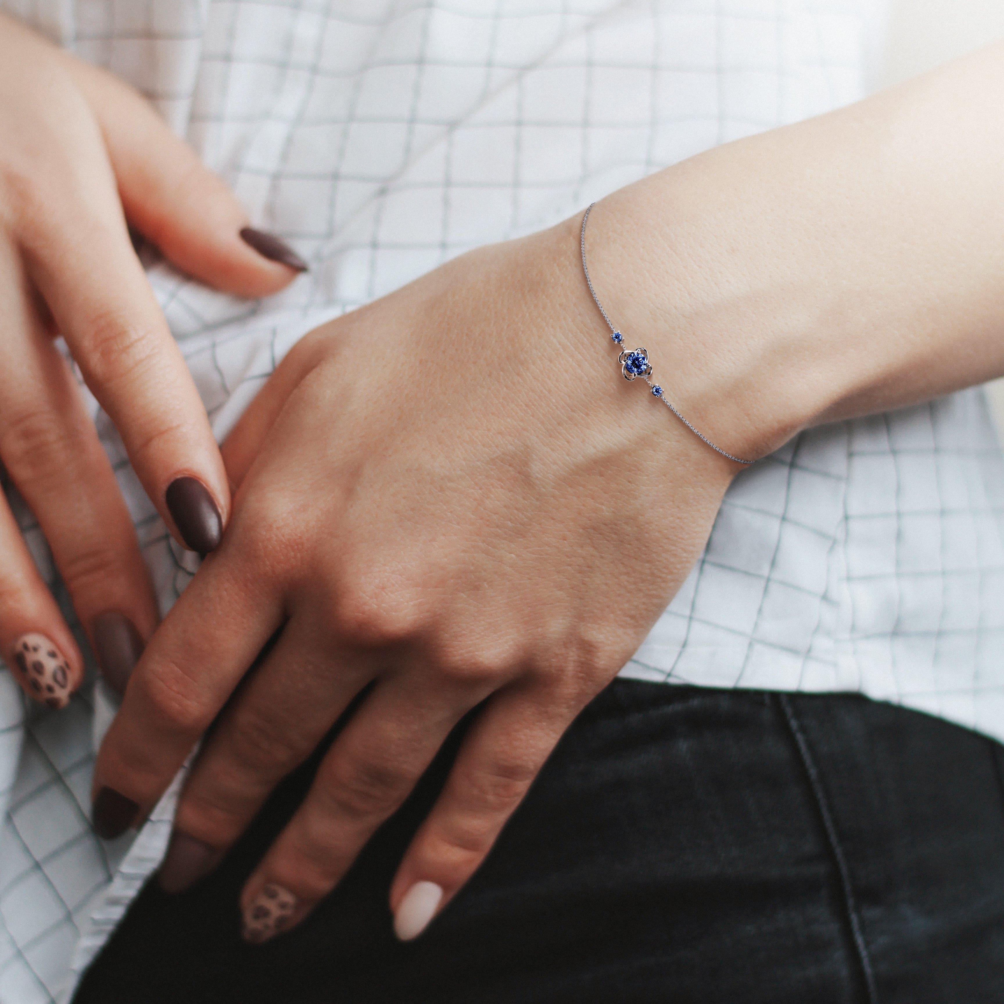 September Sapphire Birthstone Bracelet - S925 Sterling Silver