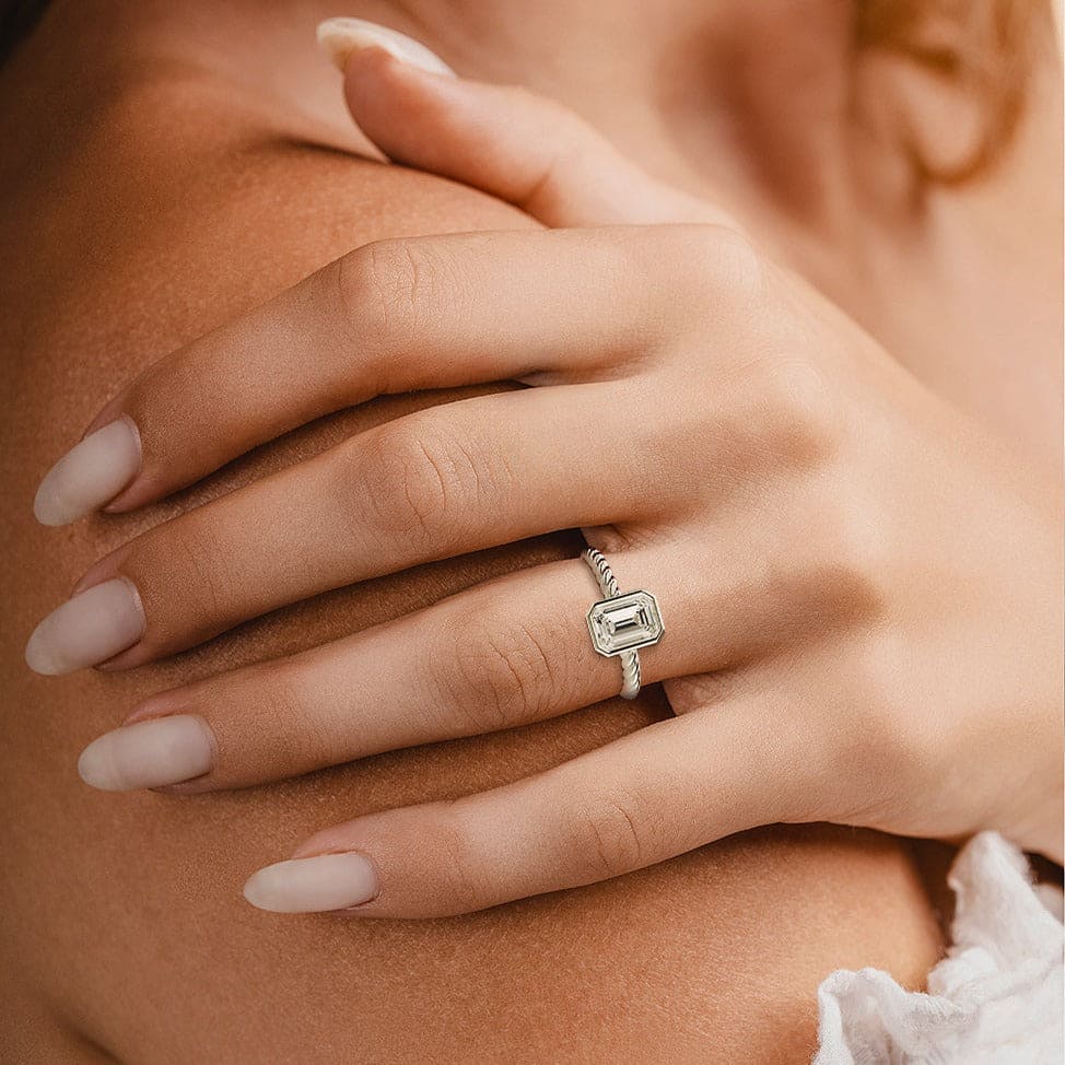 The Solitaire: Emerald-Cut Diamond Ring - S925 Sterling Silver