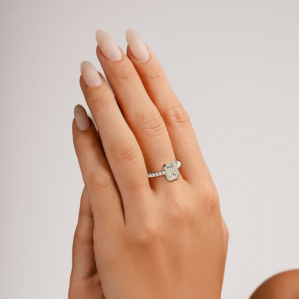 The Solitaire: Emerald-Cut Diamond Ring - S925 Sterling Silver