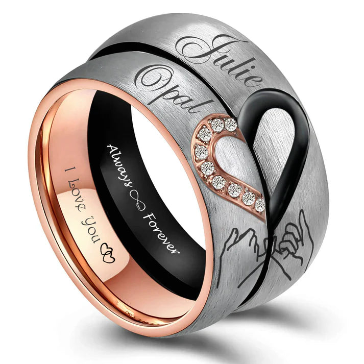 Matching Heart Pink Promise Couples Set Rings | Custom Engravings ...