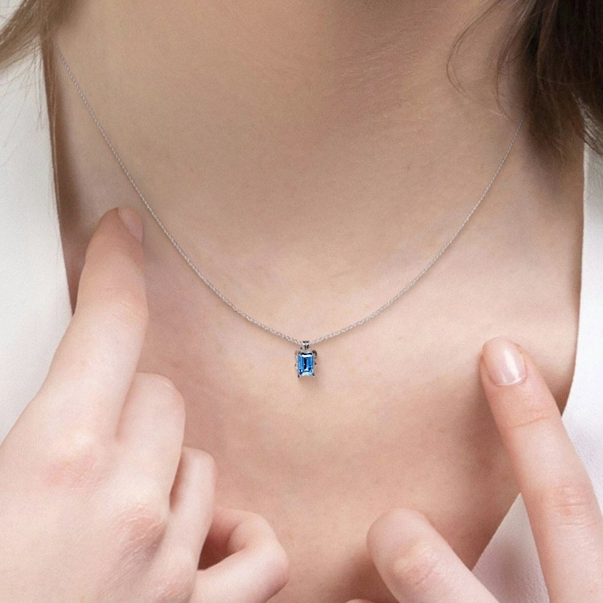 March Aquamarine Birthstone Necklace - S925 Sterling Silver