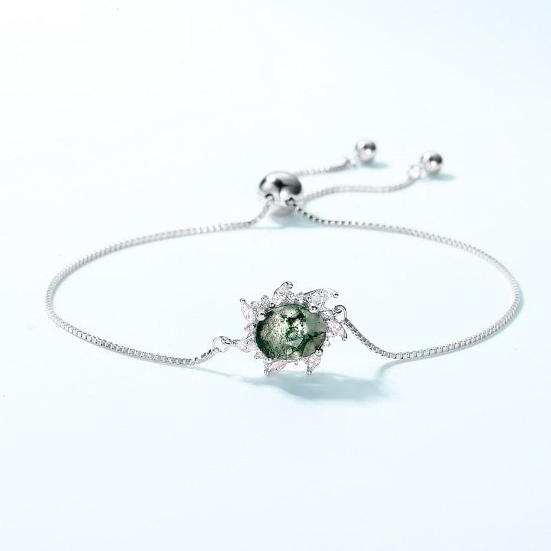 Sunburst Natural Moss Agate Bracelet - S925 Sterling Silver