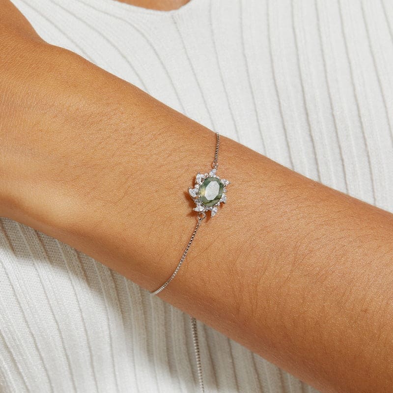 Sunburst Natural Moss Agate Bracelet - S925 Sterling Silver