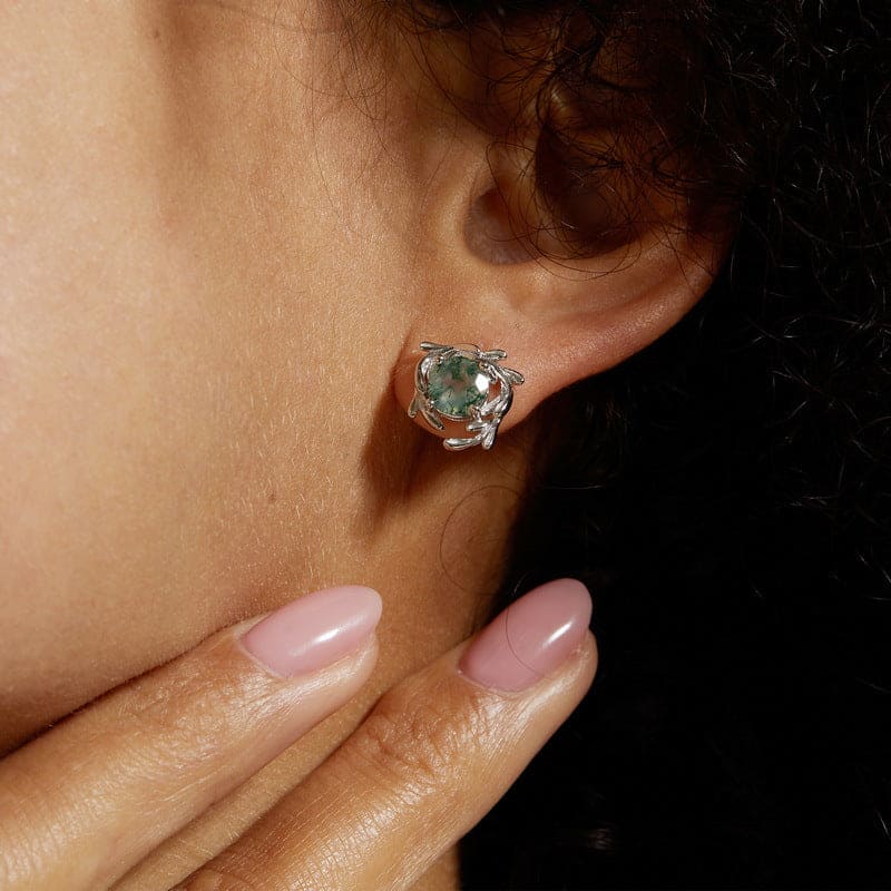 To My Beautiful Wife | Leaf Moss Agate Earrings - S925 Sterling Silver