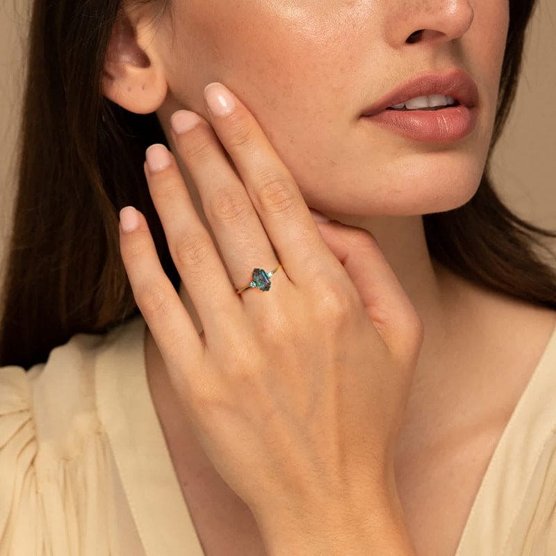 Gemstone Trio Elegance Natural Moss Agate Ring - S925 Sterling Silver