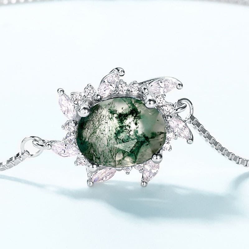 Sunburst Natural Moss Agate Bracelet - S925 Sterling Silver