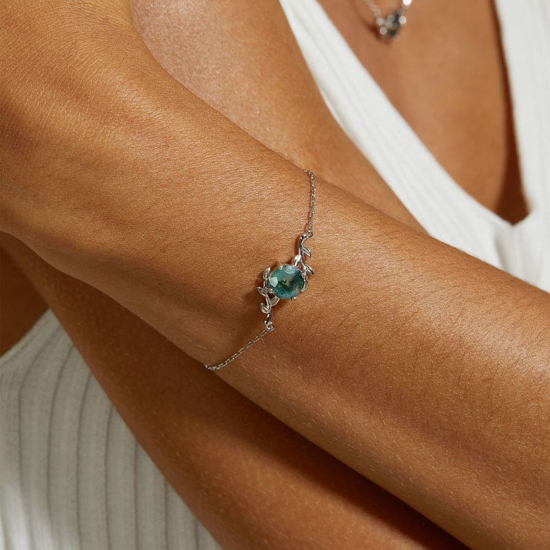 Vine Wrap Natural Moss Agate Bracelet - S925 Sterling Silver