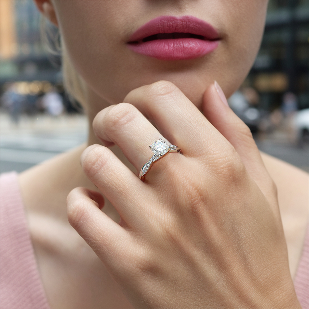 Twisted Band 1CT Round Cut Lab Diamond Ring