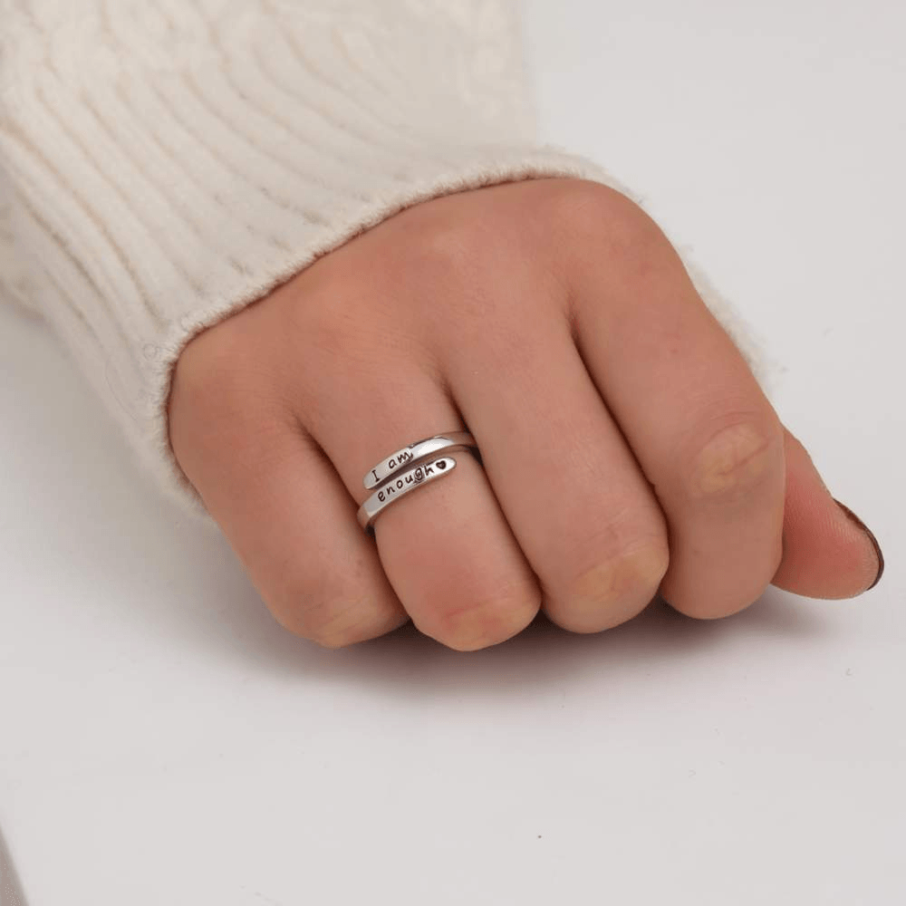 Adjustable | 925 Sterling Silver | 'I Am Enough' Ring-Awareness Avenue™-Awareness,best-seller,enough,gift: All,gift: Inspirational,IAmEnough,jewellery,Jewelry,Ring,ring: All,ring: Inspirational,Semicolon,Silver