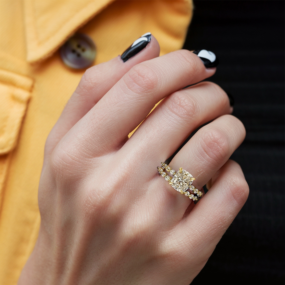 Cushion Cut 2Pcs Diamond Bridal Ring Set