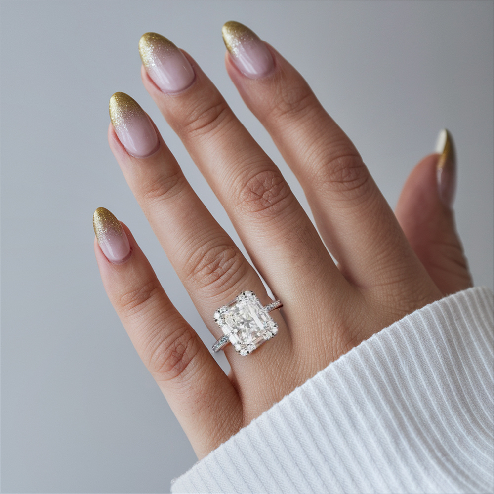 4CT Radiant Cut Halo Eternity Moissanite Ring