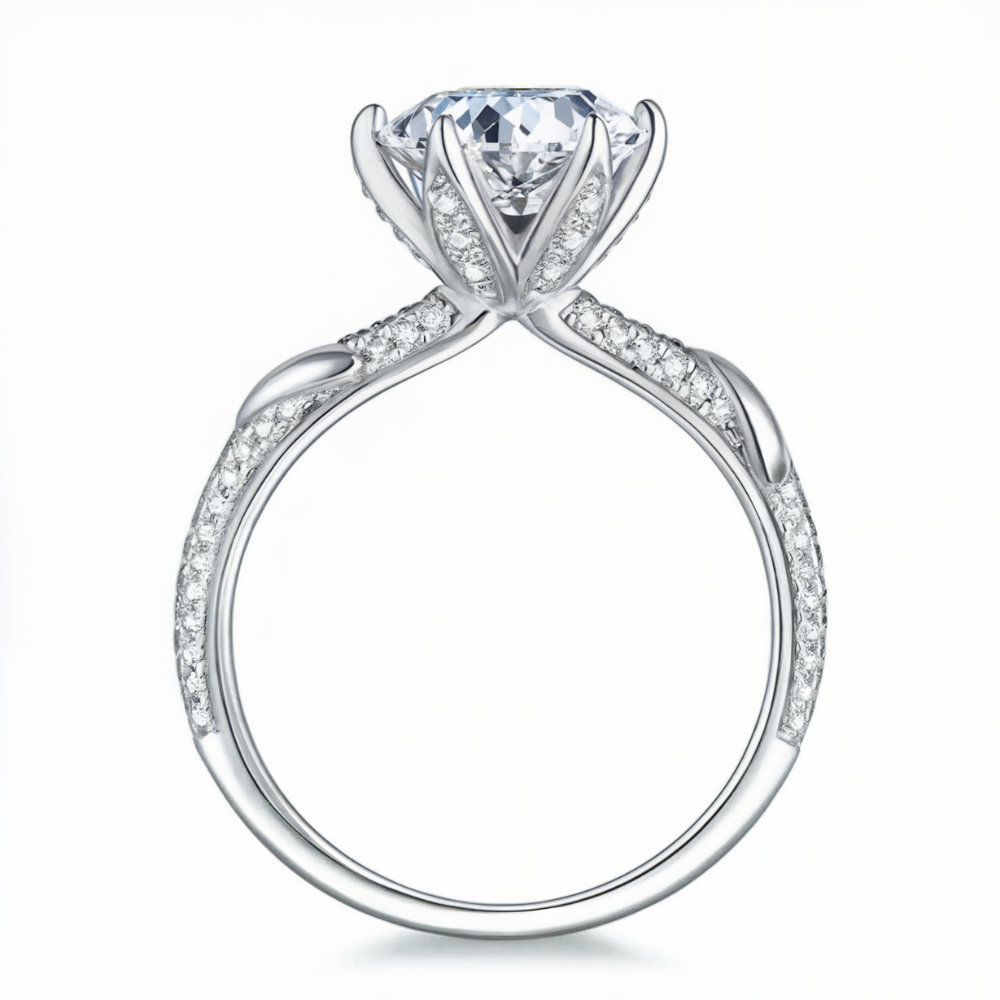 Anillo de moissanita de talla redonda con doble pavé de 3 quilates