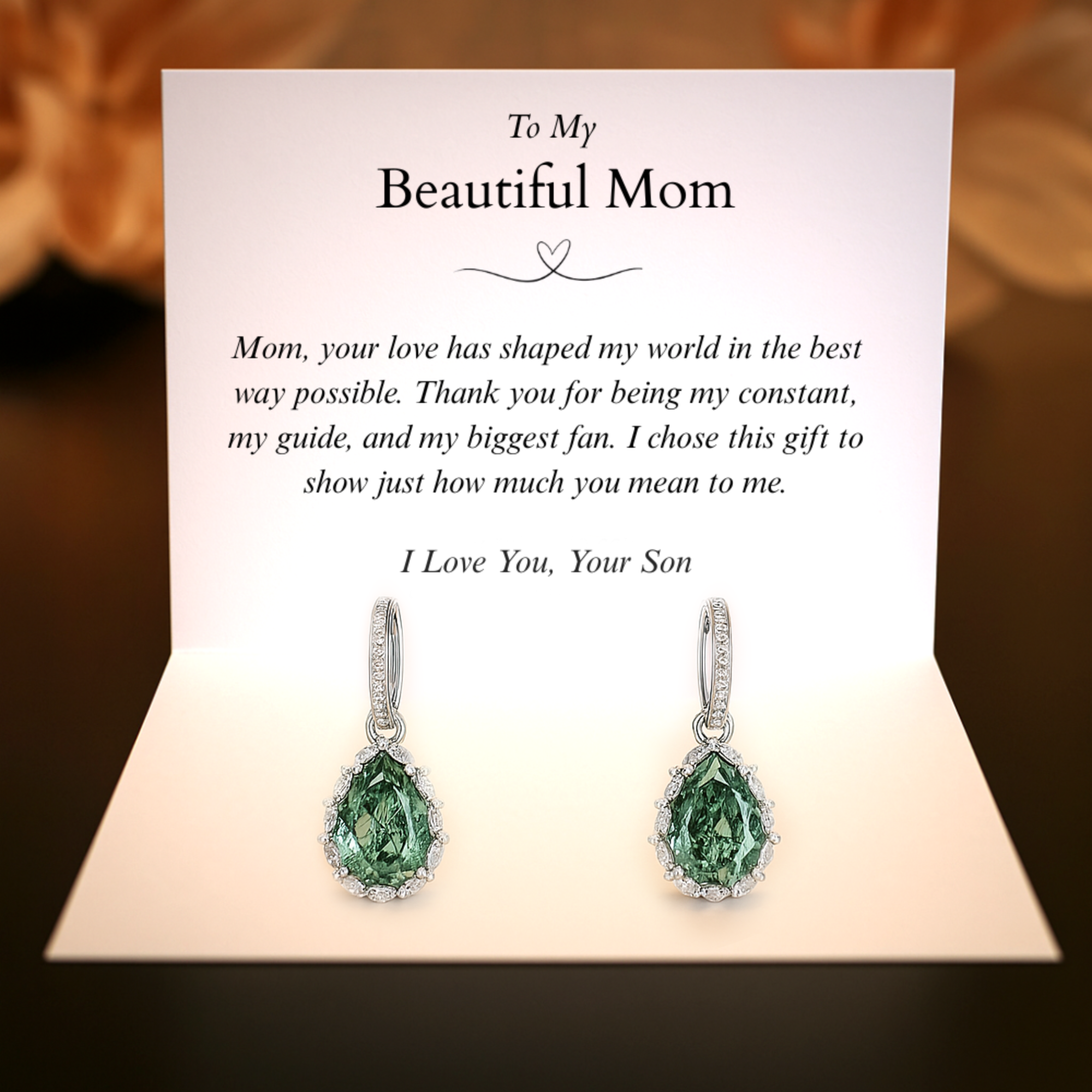 To My Mom, From Son | Teardrop Moss Agate Earrings - S925 Sterling Silver