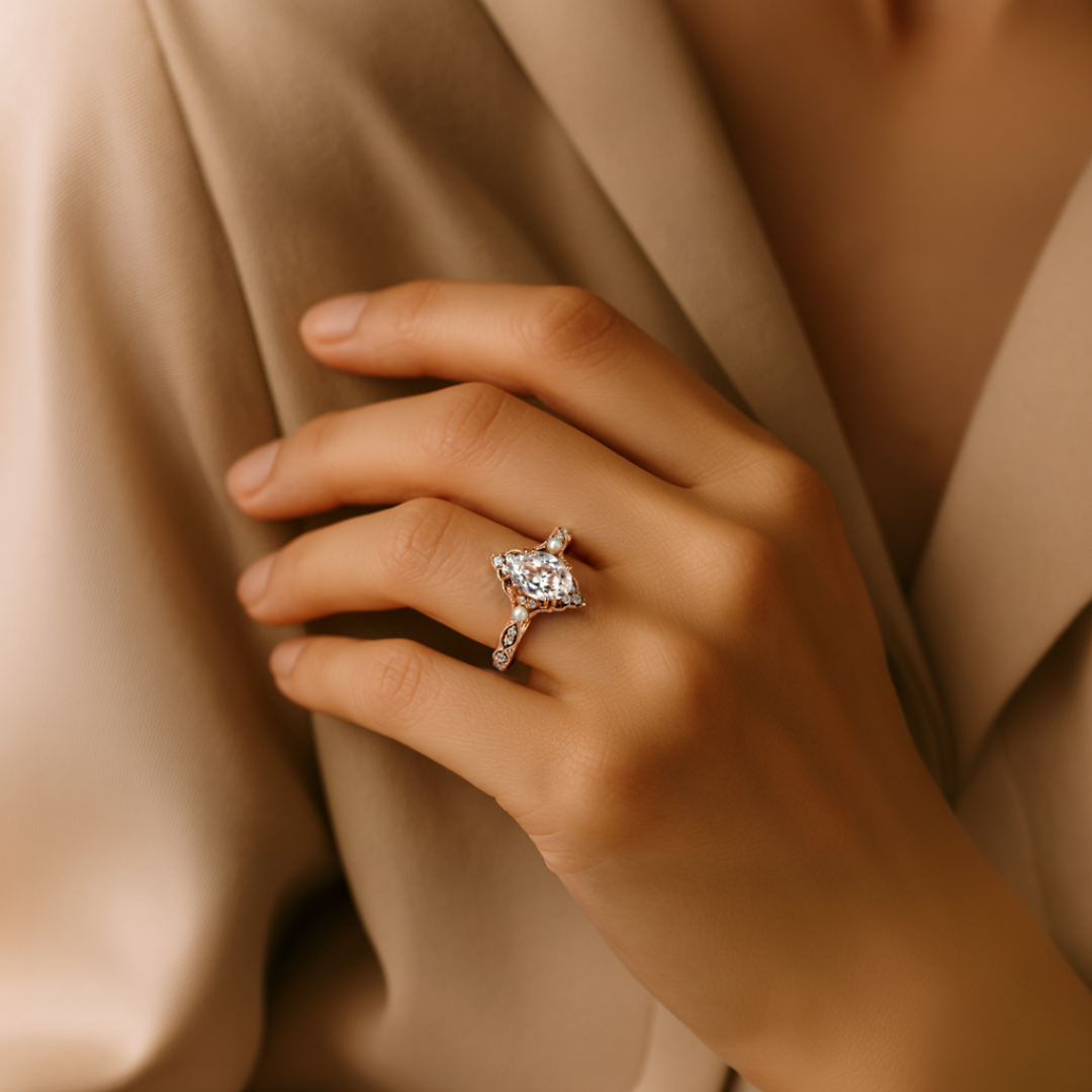 Vintage Diamond & Pearl Halo Ring