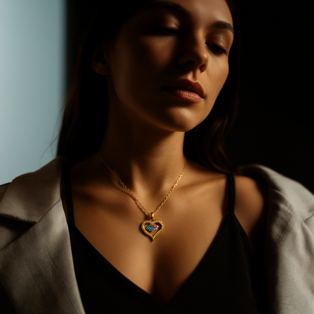 Beautiful Wife | Custom 2 Birthstones Heart Necklace