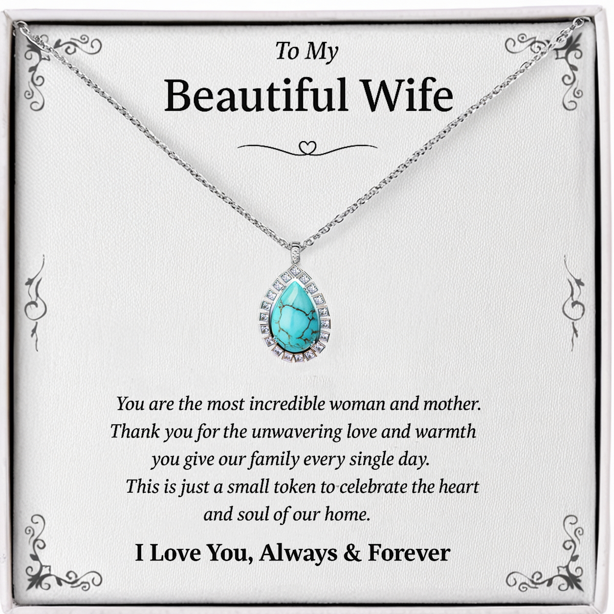 To My Beautiful Wife, Turquoise Necklace —Azure Oceanic, S925