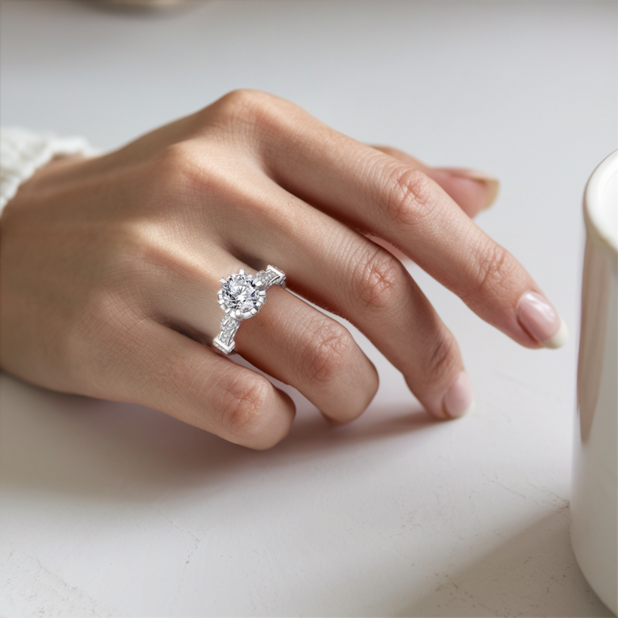 Vintage Round Cut Lab Diamond Accent Ring