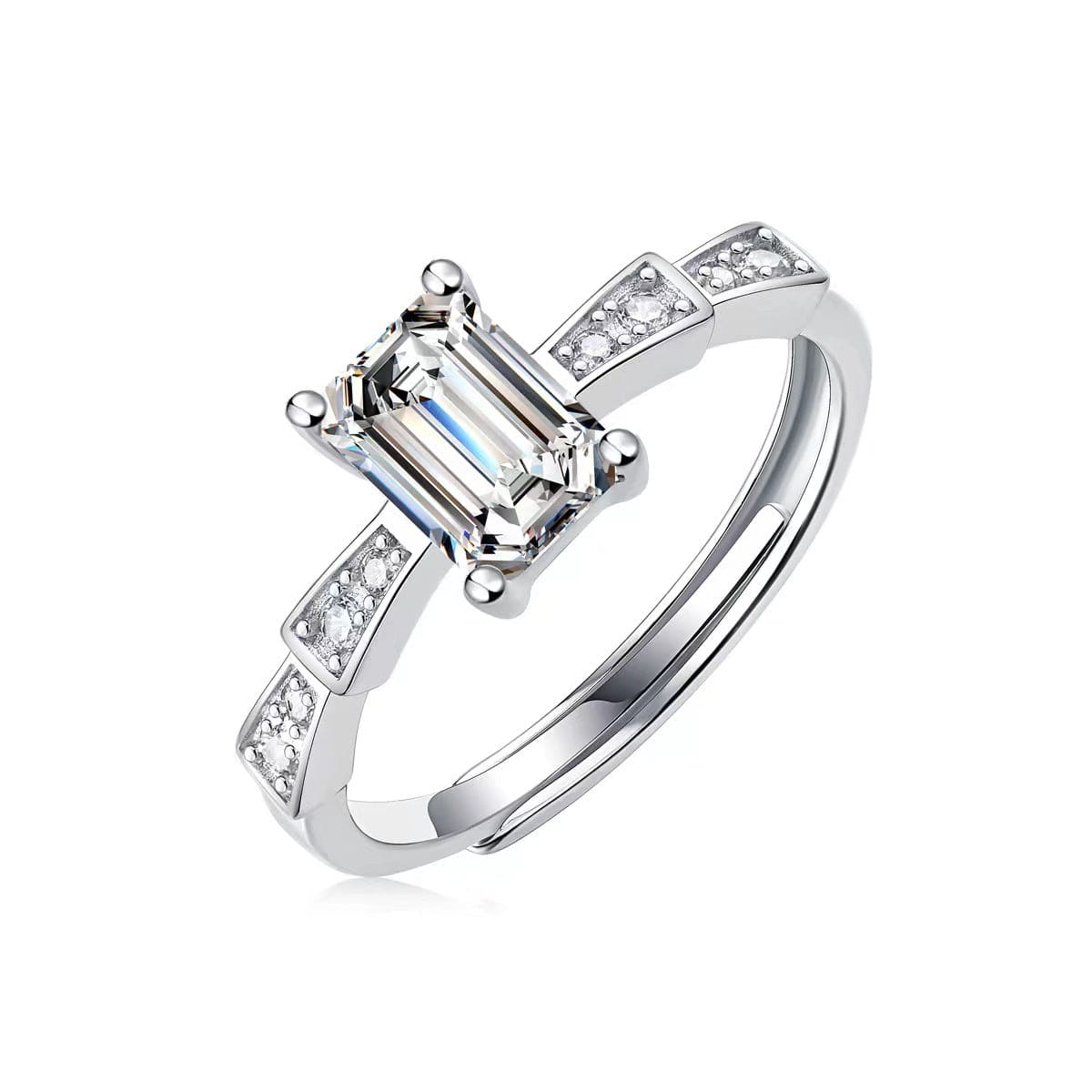 The Aurora: Emerald-Cut Moissanite Ring - S925 Sterling Silver