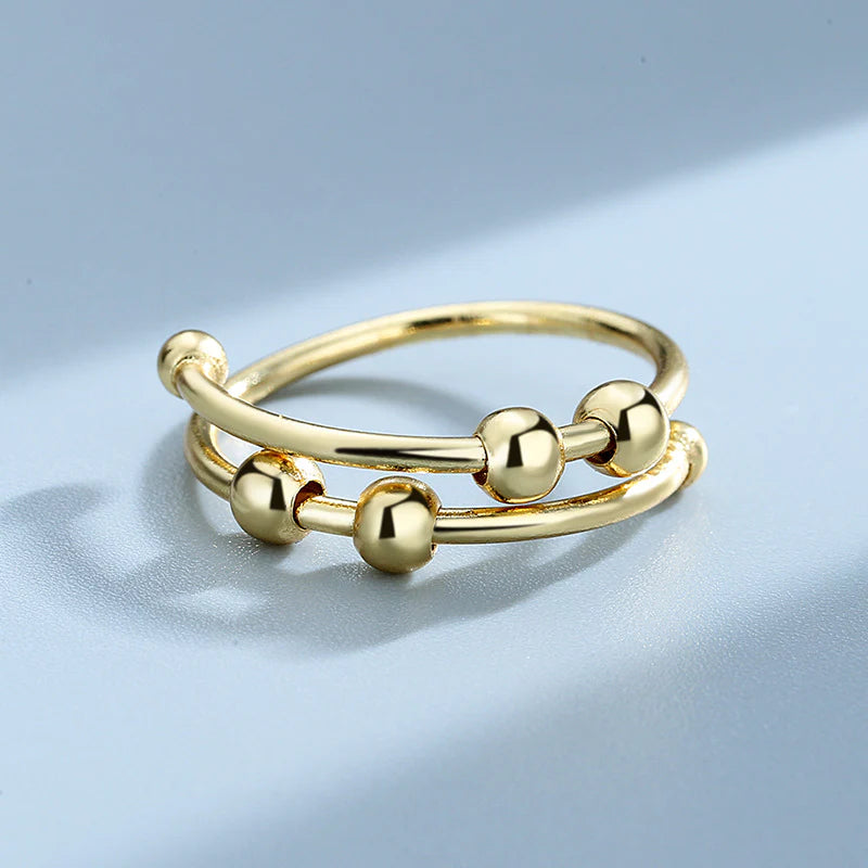 Anillo antiestrés ajustable con cuentas S925