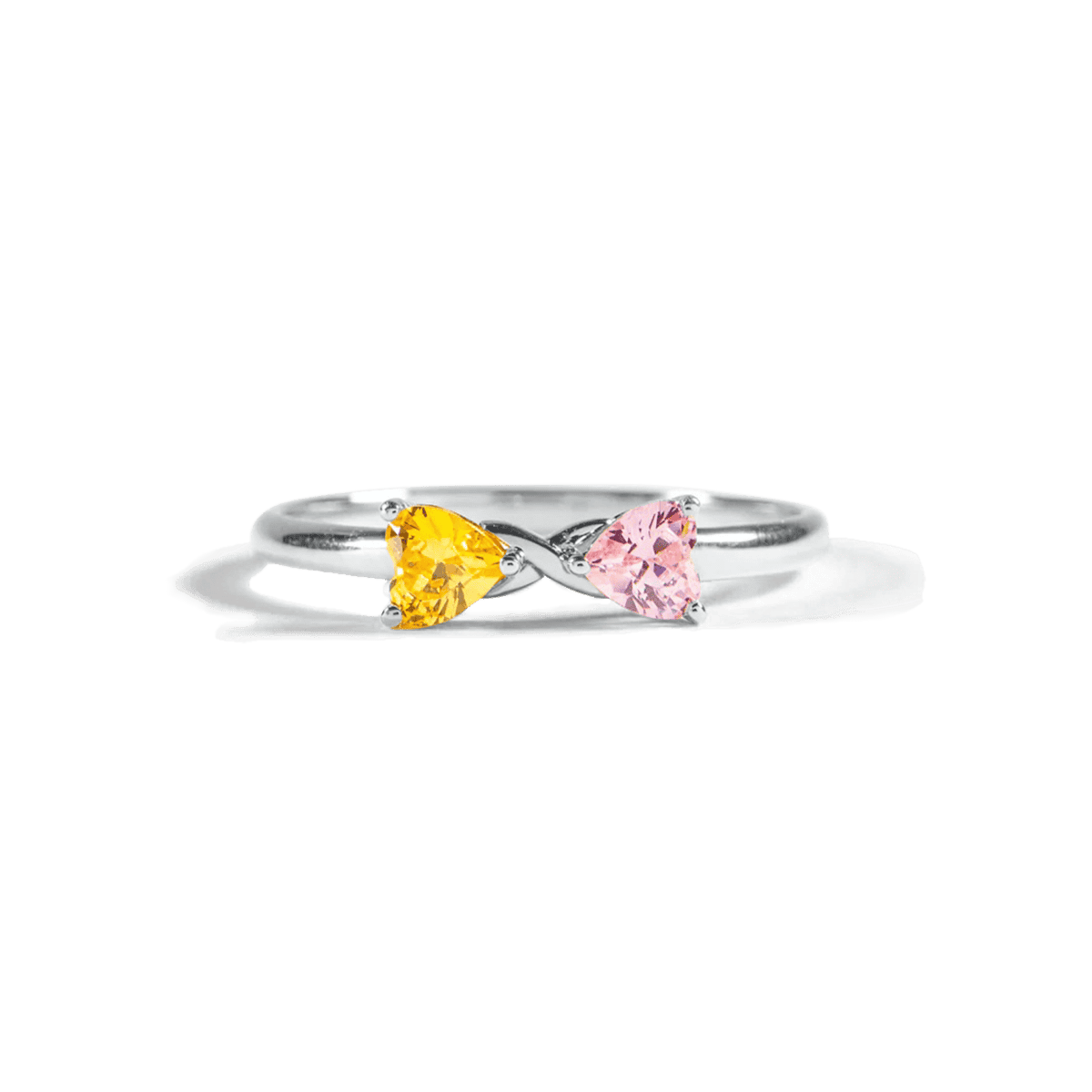 Personalized Two Heart Birthstones Ring - S925 Sterling Silver
