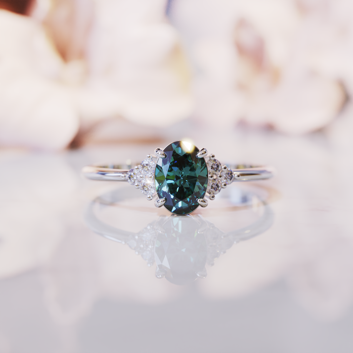 Alexandrite Ring | 1CT Oval Cut Stone | S925 Sterling Silver Halo ...