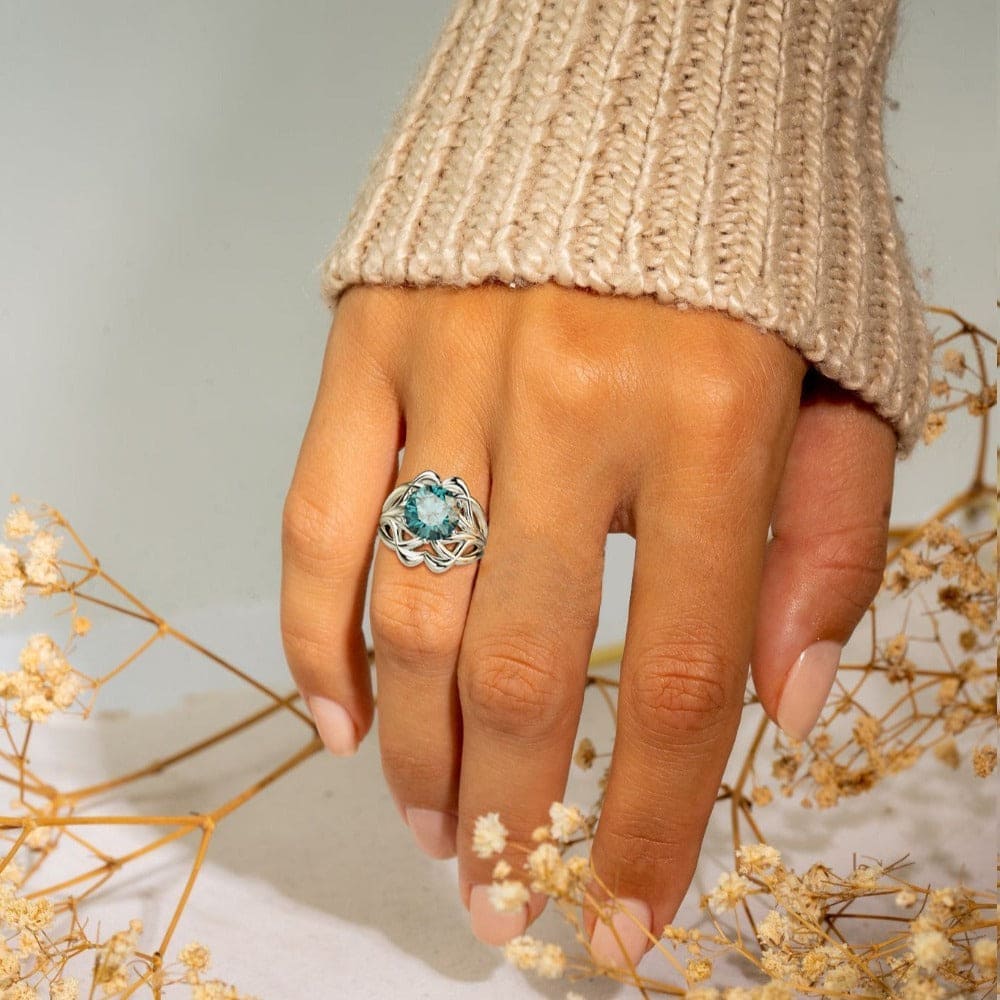 Azure Dream: paquete de anillos esculpidos de dos piezas - Plata de ley S925