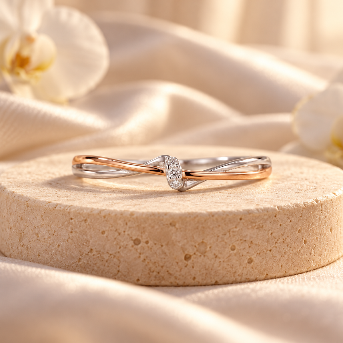 Silver and rose-gold two-tone eternity ring detail