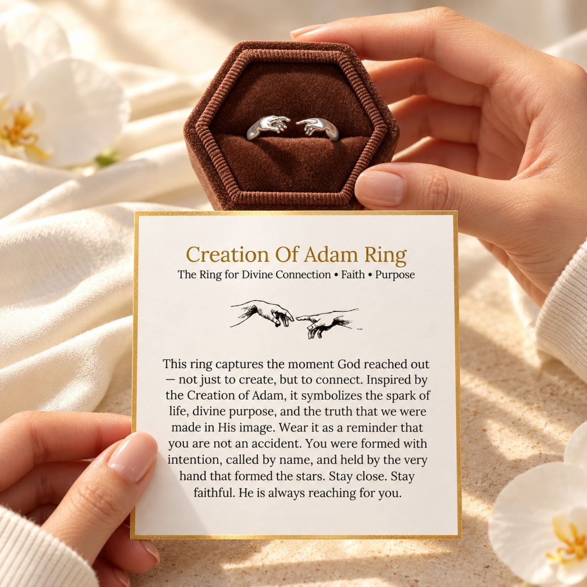 Creation of Adam silver ring with included faith and purpose message card