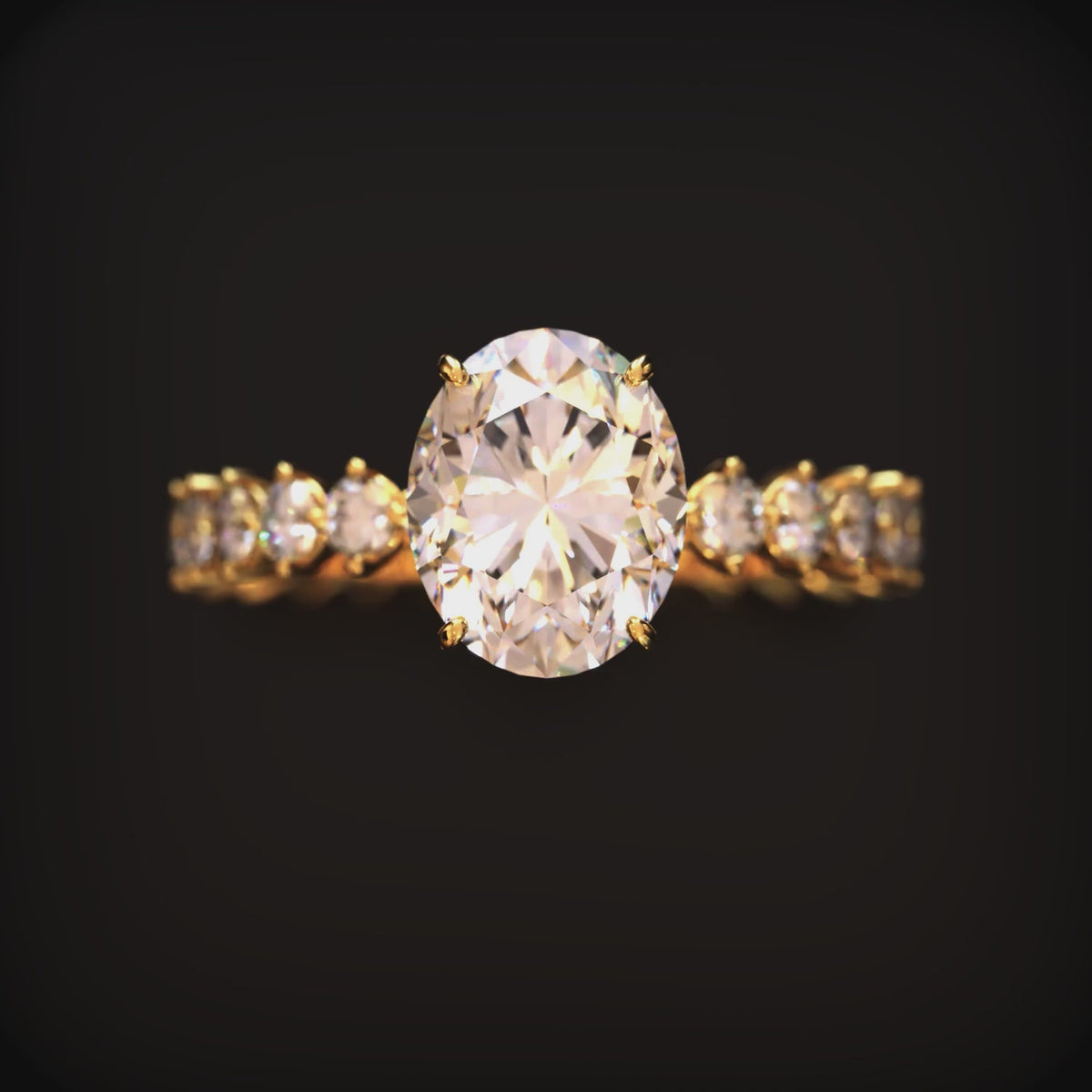 The Celestine 2 carat oval moissanite ring in solid gold.