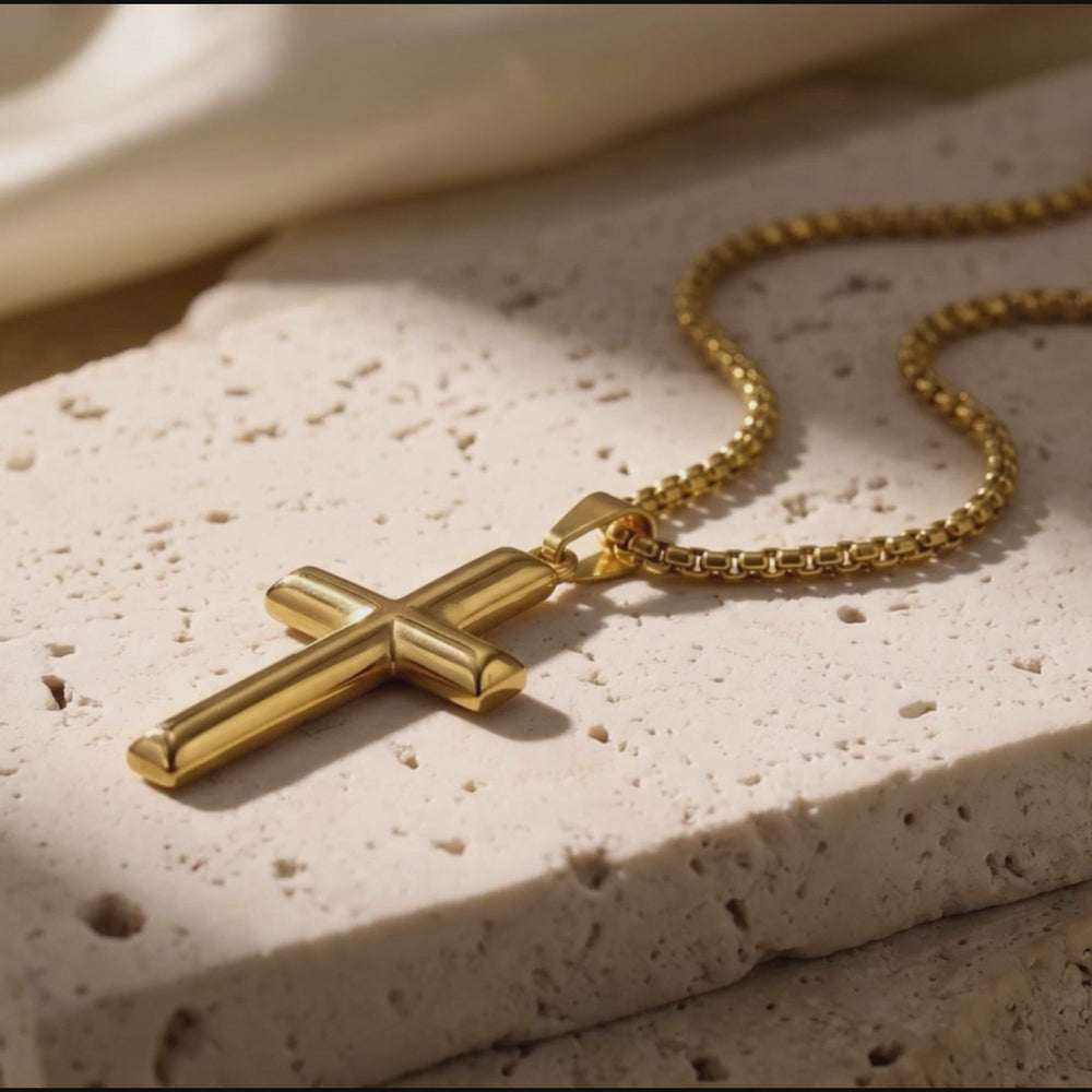 Sculpted Cross Cuff Bracelet – Gold-Tone PVD-Coated 316L Stainless ...