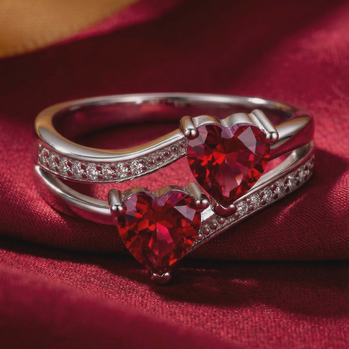 Elianara simulated ruby heart ring in solid gold.