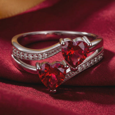 Elianara simulated ruby heart ring in solid gold.