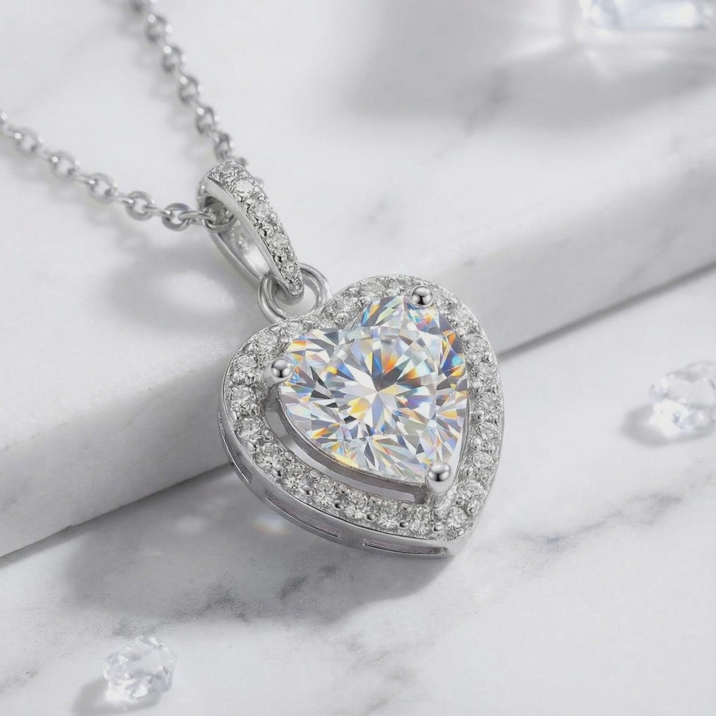 Heart simulated diamond necklace in solid gold.