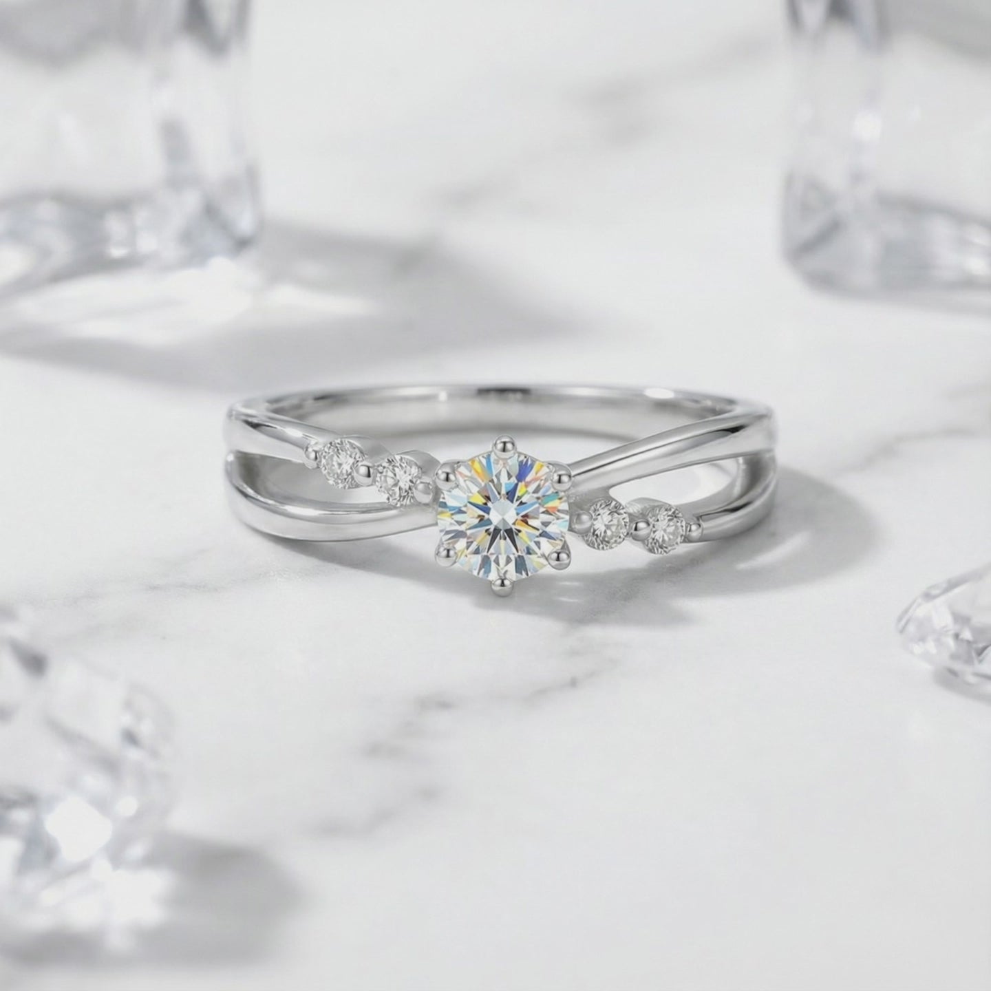 A solid gold ring with a simulated diamond.