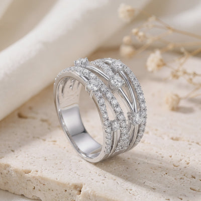 Aria criss-cross ring in 14K and 18K solid gold with A5 Cubic Zirconia.