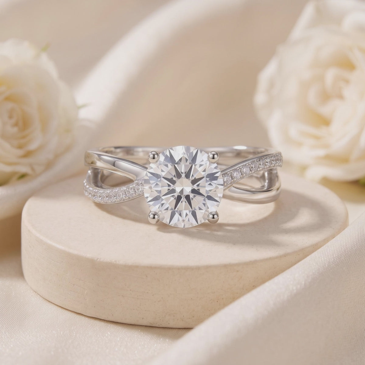 Twist Pavé 1CT Round Cut Moissanite Ring — Hero video (10 seconds)