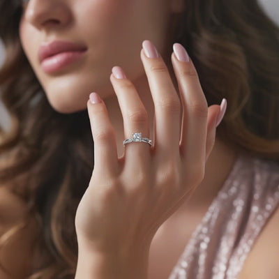 Twisted band moissanite ring in solid gold.