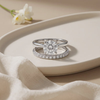 2CT Round Cut Moissanite Engagement Ring Set — Hero video (10 seconds)